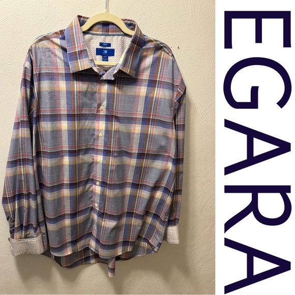Egara Other - Egara Big & Tall 2XLT Non-Iron Plaid Button-Down Shirt Blue Pink Cotton Stretch